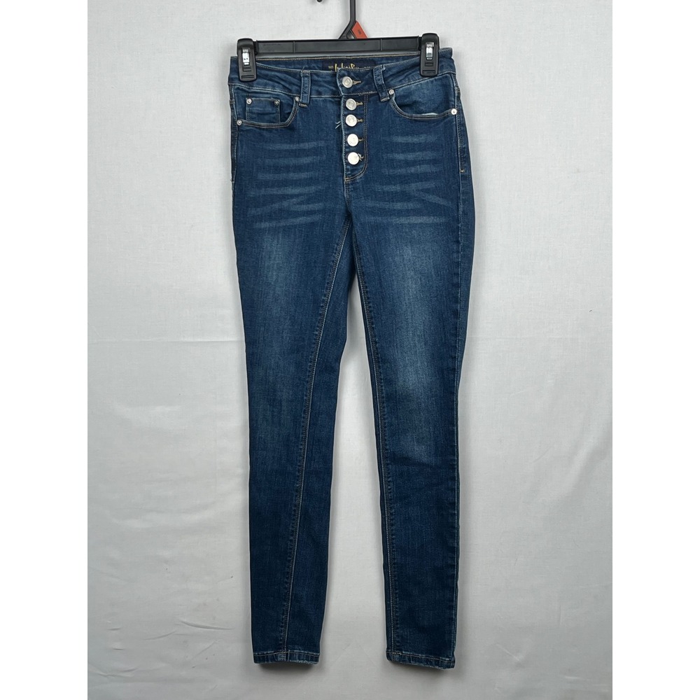 Indigo Rein Skinny Jeans Womens 1 High Rise Button Fly Dark Wash Blue 24x29